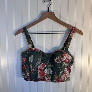 B.O.G Collective Floral Bustier Crop Top Smocked Back Adjustable Straps Size M